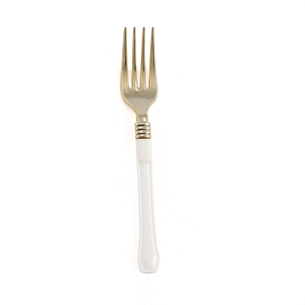 Metallic Gold Forks with White Handle Wedding Dinner Party Disposable Tableware