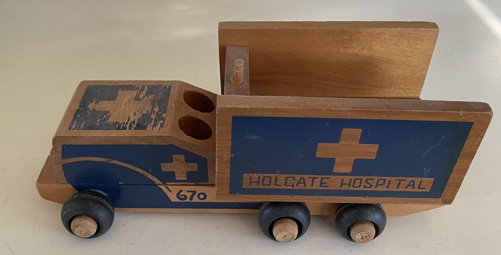 Vintage Holgate Wood Pull Toy Ambulance 670