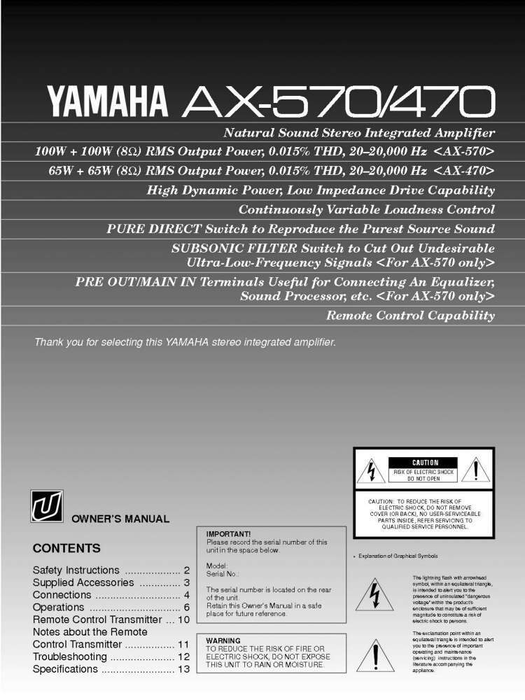 Yamaha AX-470 Amplifier Owners Manual