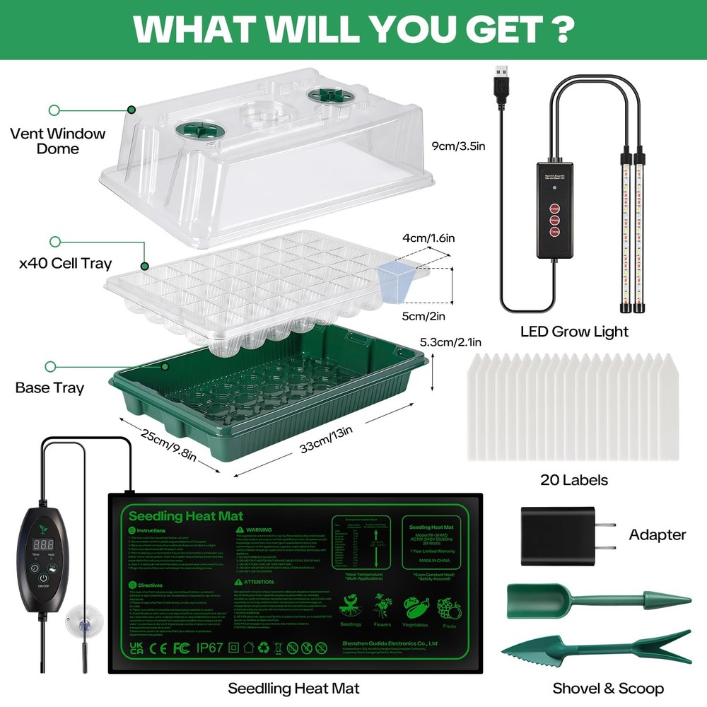 Starter Tray with Grow Light & Heating Mat, Digital Temperature Control, 40-C...