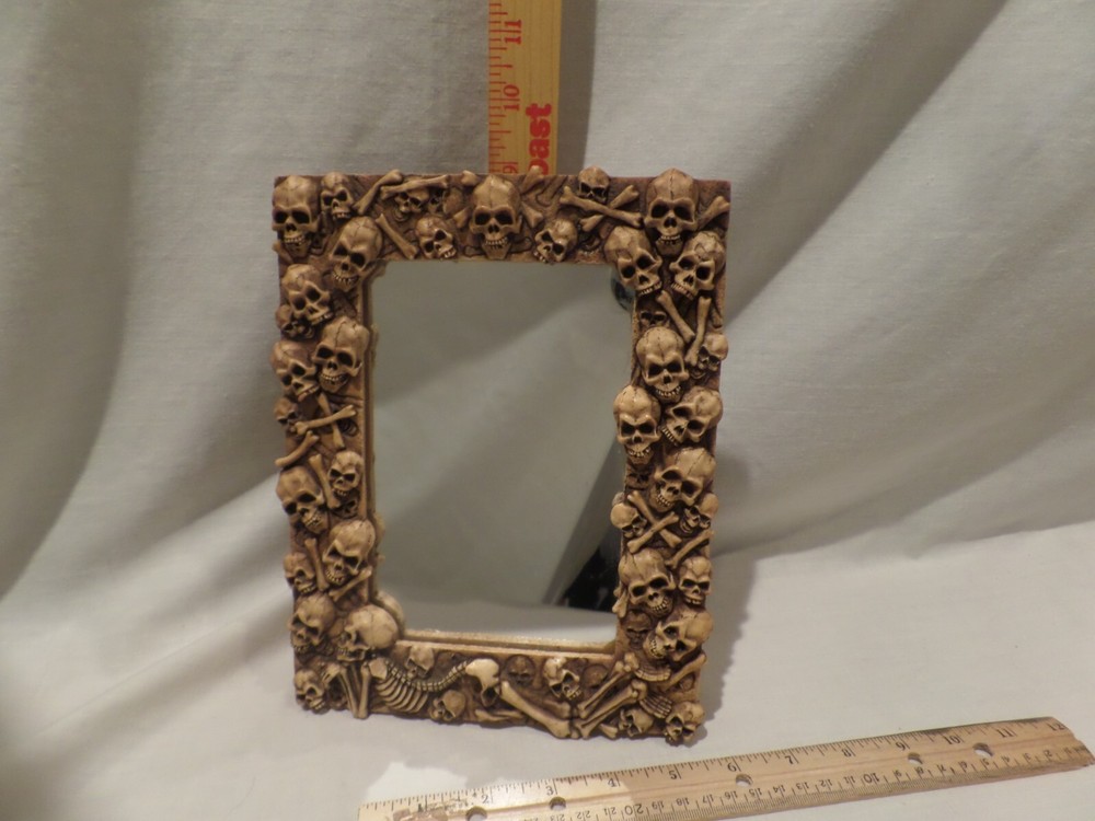 "THE SUMMIT COLLECTION" *SKULL & BONES SKELETON" GOTHIC PERSONAL DESK MIRROR