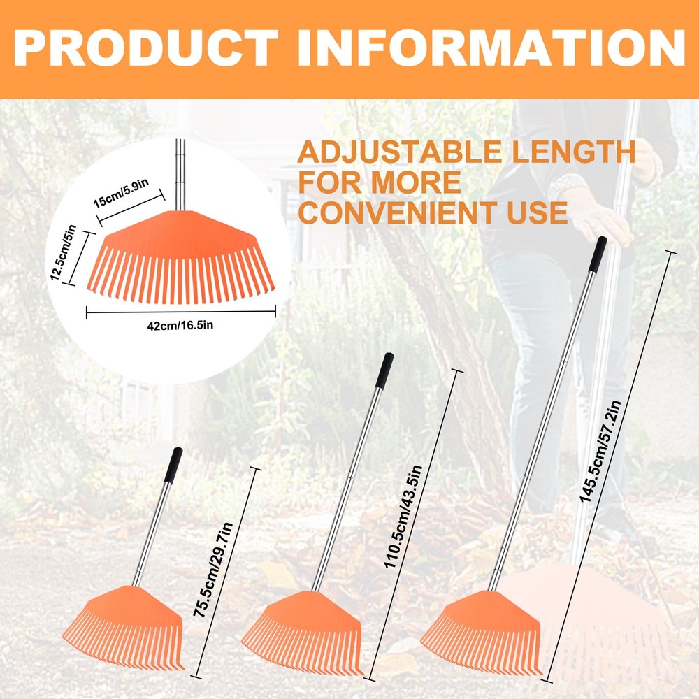16.5-Inch Wide Adjustable Handle Leaf Rake - Plastic Rake Head, Lightweight &...