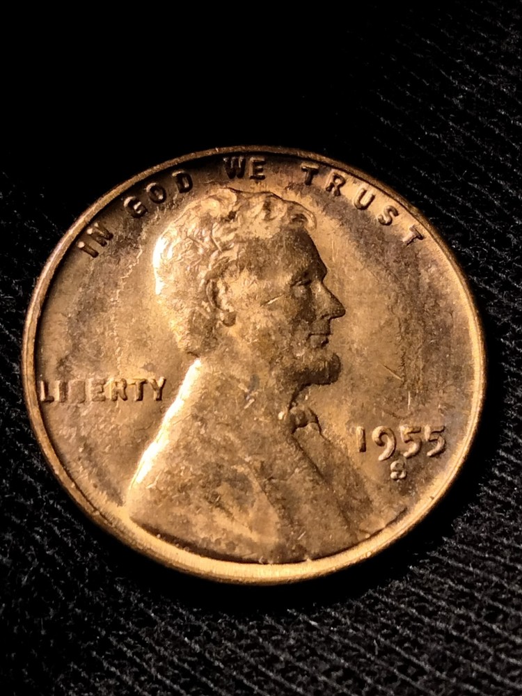 1955 S Lincoln Wheat Cent Struck Thu Heavy Grease