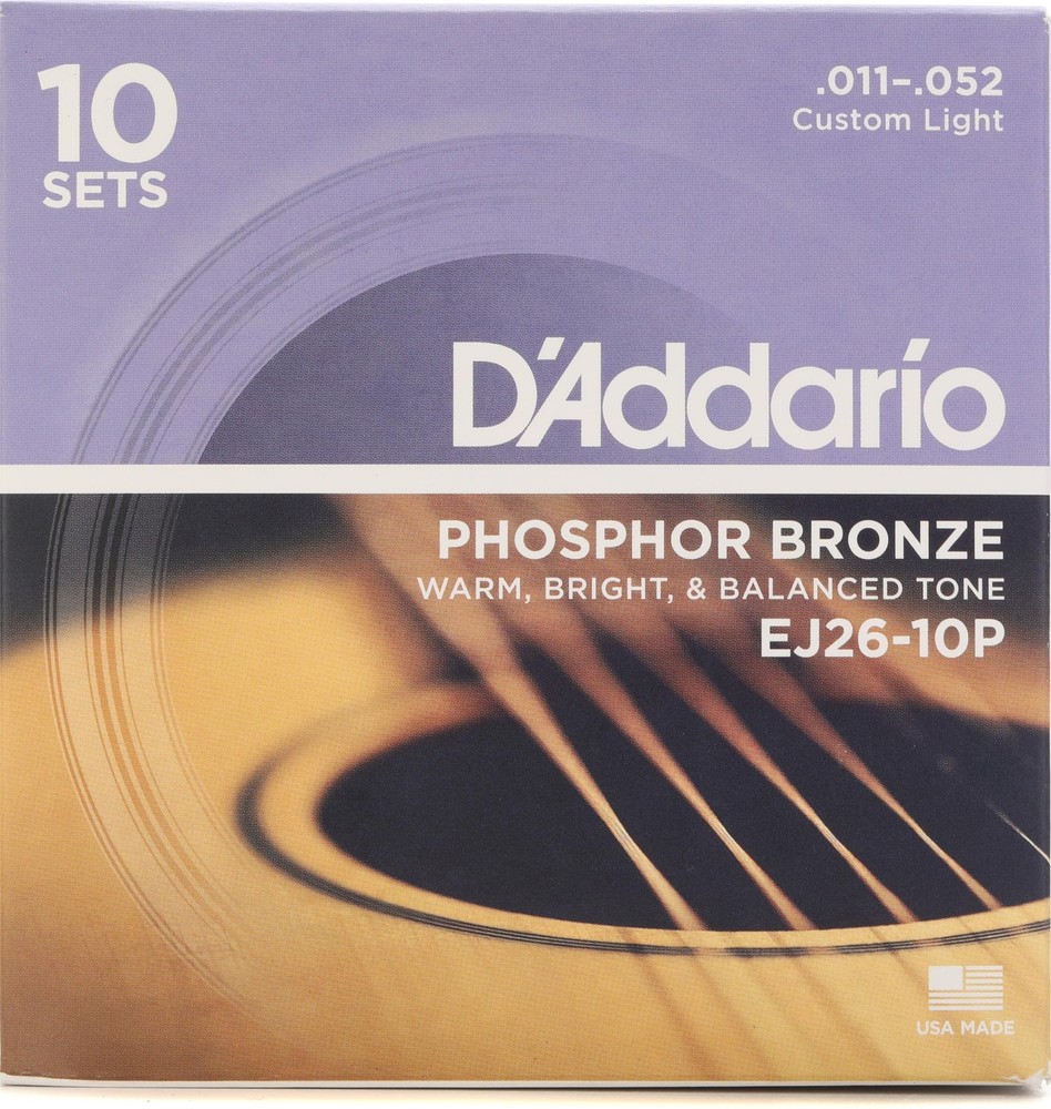 D'Addario EJ26 Phosphor Bronze Custom Light Acoustic Strings 10-Pack