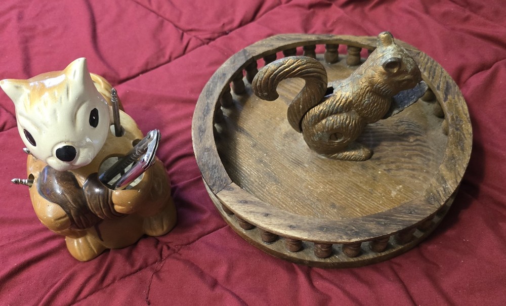 GO NUTS! TWO Vintage Squirrel Nutters-Cracker, Caddy, & Utensils!