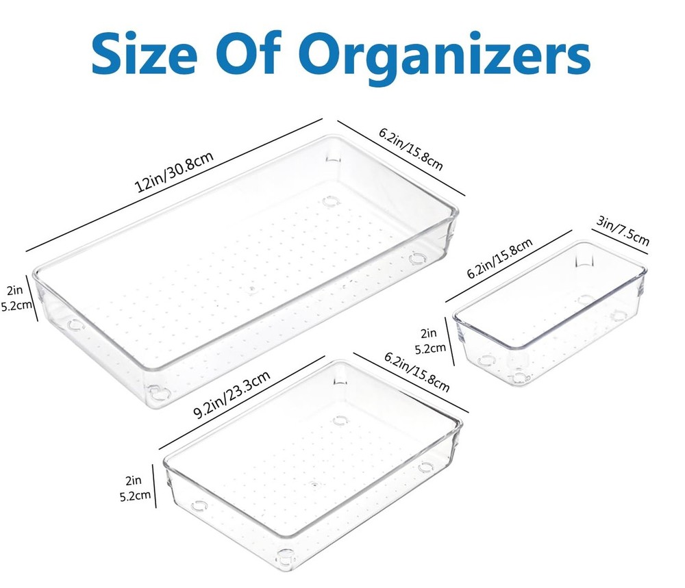 3 PCS Large Drawer Organizer, 3Sizes Plastic Versatile Desk Drawer Organizer ...