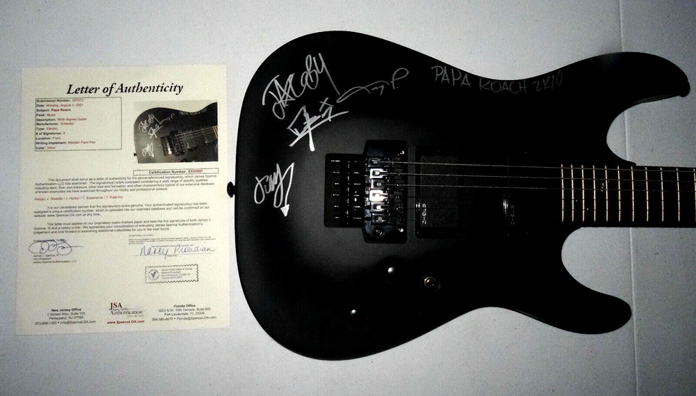 SIGNED PAPA ROACH AUTOGRAPHED SCHECTER GUITAR CERTIFIED AUTHENTIC JSA # XX02897