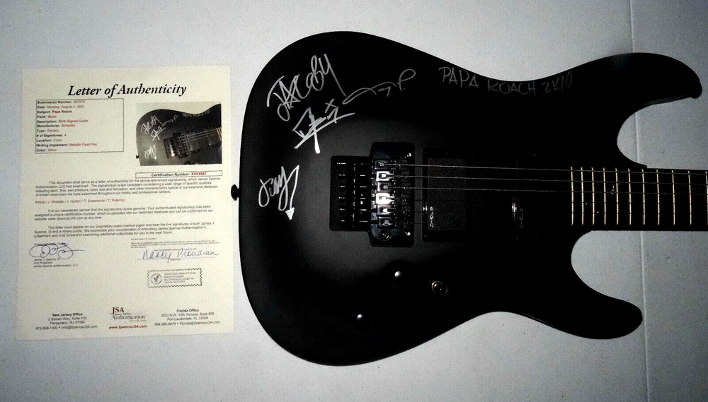 SIGNED PAPA ROACH AUTOGRAPHED SCHECTER GUITAR CERTIFIED AUTHENTIC JSA # XX02897