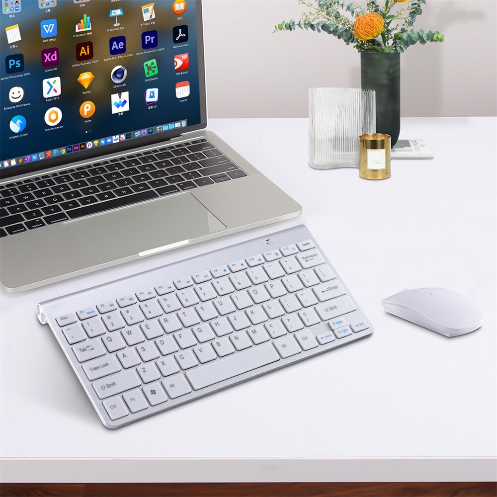 Wireless Keyboard And Mouse Set Waterproof 2.4G For Mac Apple PC Computer White