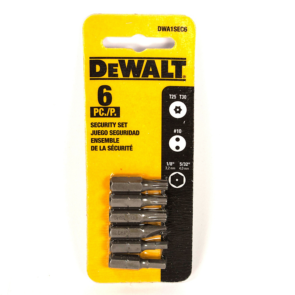 (5-pk) DEWALT DWA1SEC6 6pc. Security Bit Set (Tamper-proof Torx and hex bits)