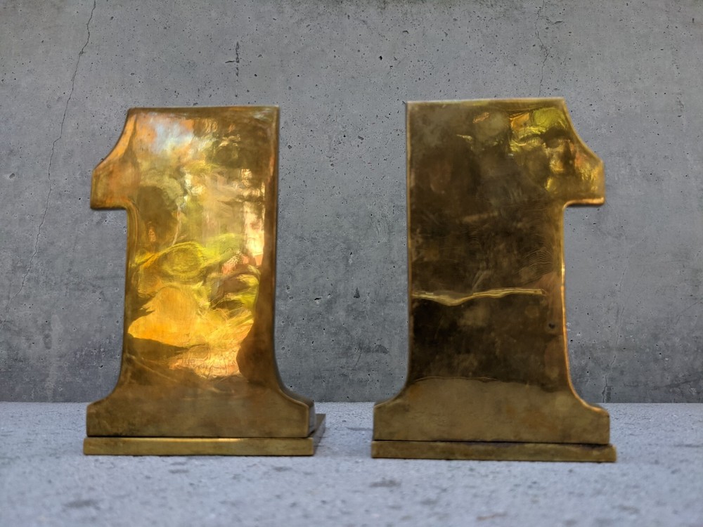Solid Brass Bookends (#1) Strong Sturdy Heavy Duty 5 lbs Made in Hong Kong