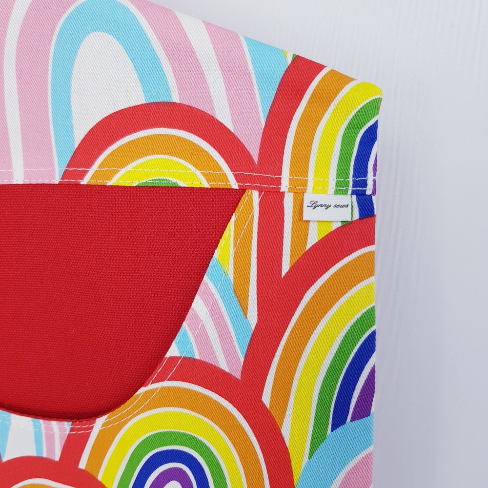 Peg Bag Handmade Bright Rainbow Print Red Lined Laundry Clothes Peg Holder