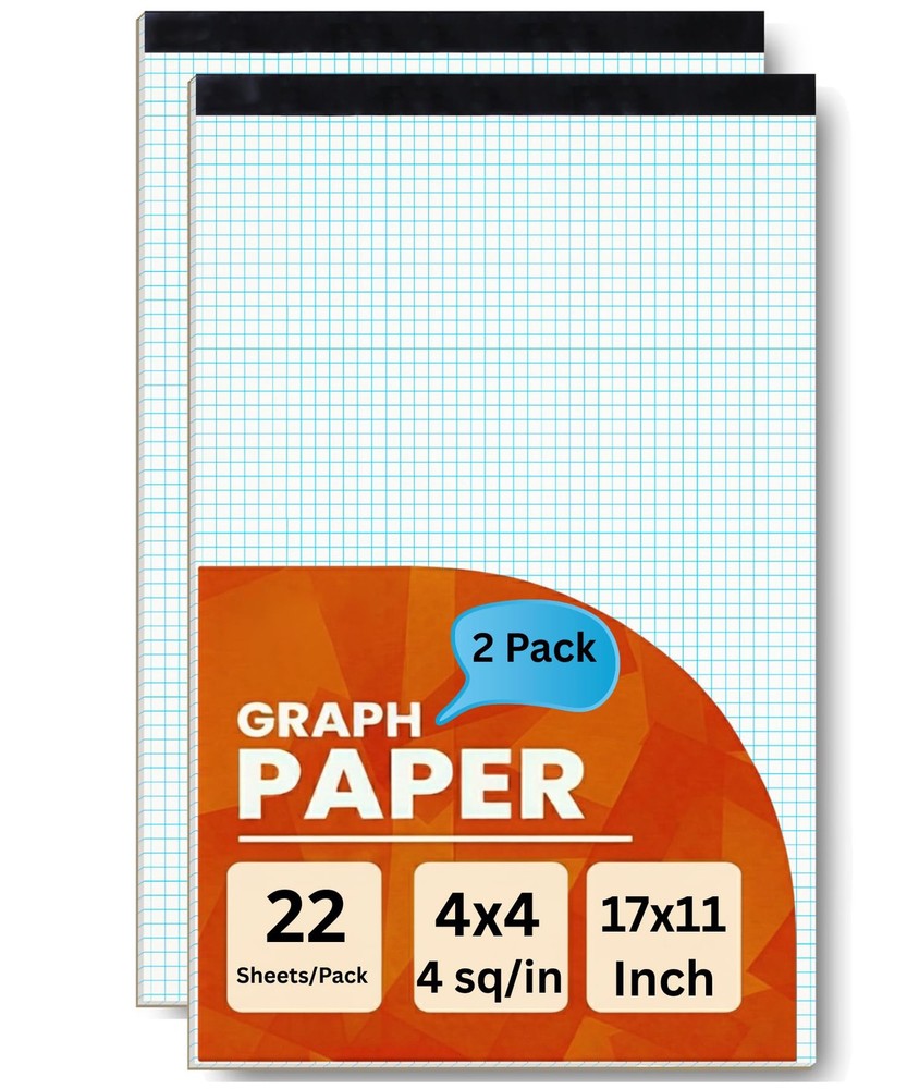 Large Graph Paper 17X11 4X4 Grid 22 Sheets Drafting Pad White
