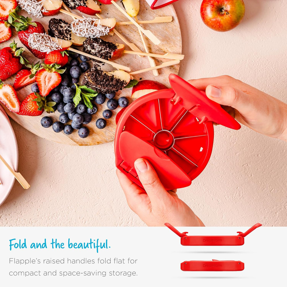 Flapple Fold-Flat, Space-Saving Apple Corer & 8-Piece Apple Slicer - Red