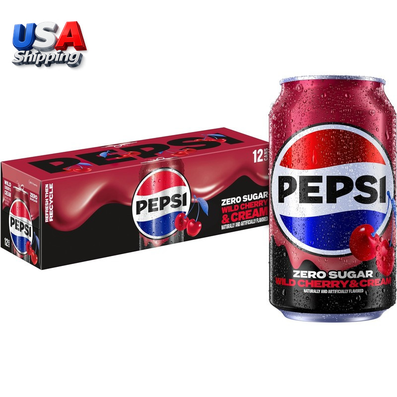 Pepsi Zero Sugar Soda Wild Cherry & Cream 12 Fl Oz, 12 Count Cans