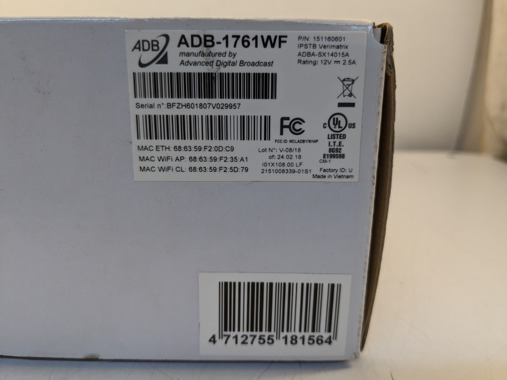 Advanced Digital Broadcast ADB-1761WF IPTV Set Top Box *Open Box*