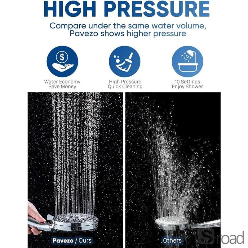 10-Function High Pressure Shower Head Set, Handheld, Water Saving, Easy Install