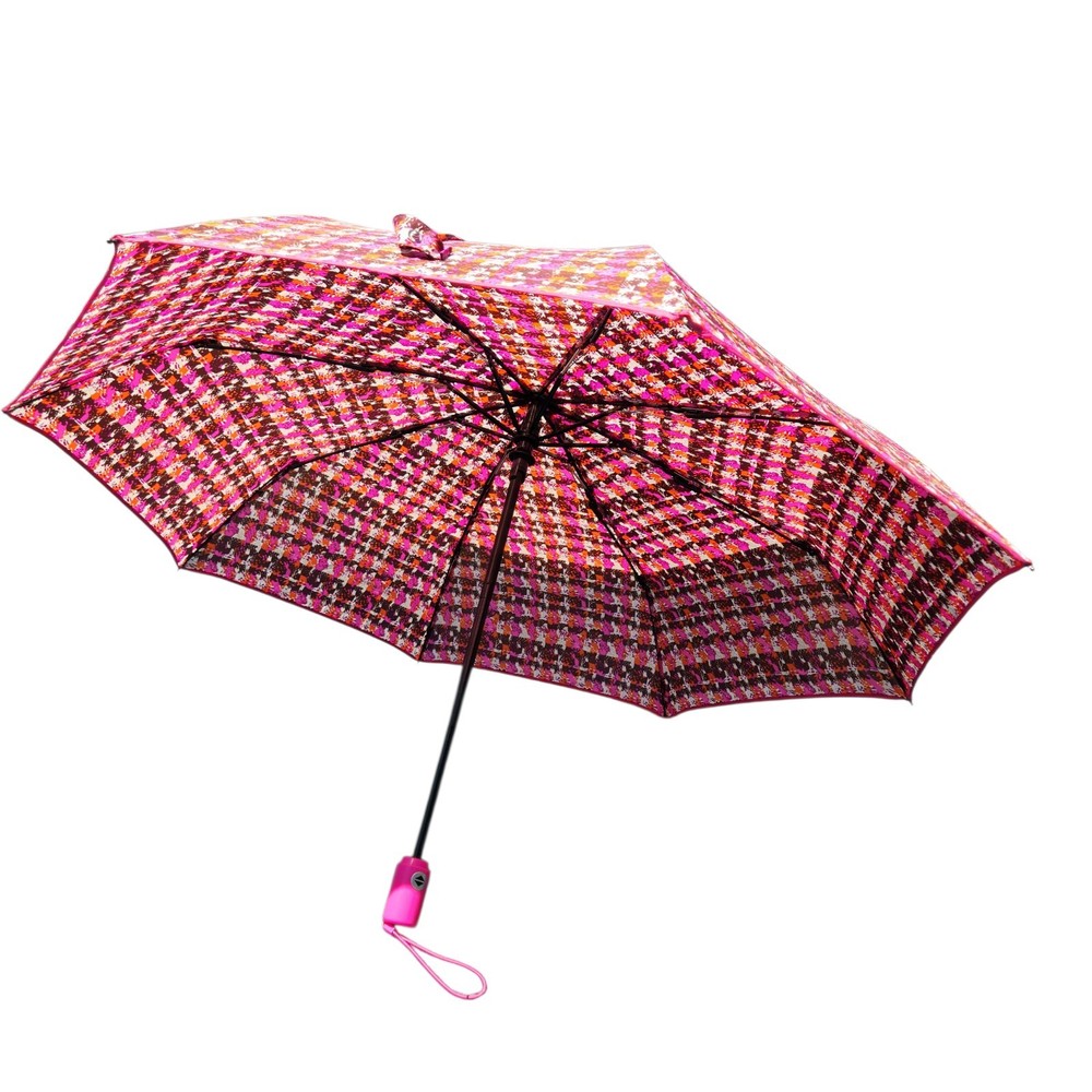 Vera Bradley Compact Umbrella Pink Houndstooth Pattern Automatic Release