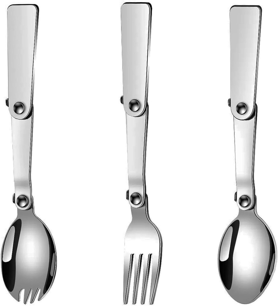 Portable Folding Flatware Set: 3-Piece Stainless Steel Camping Essentials