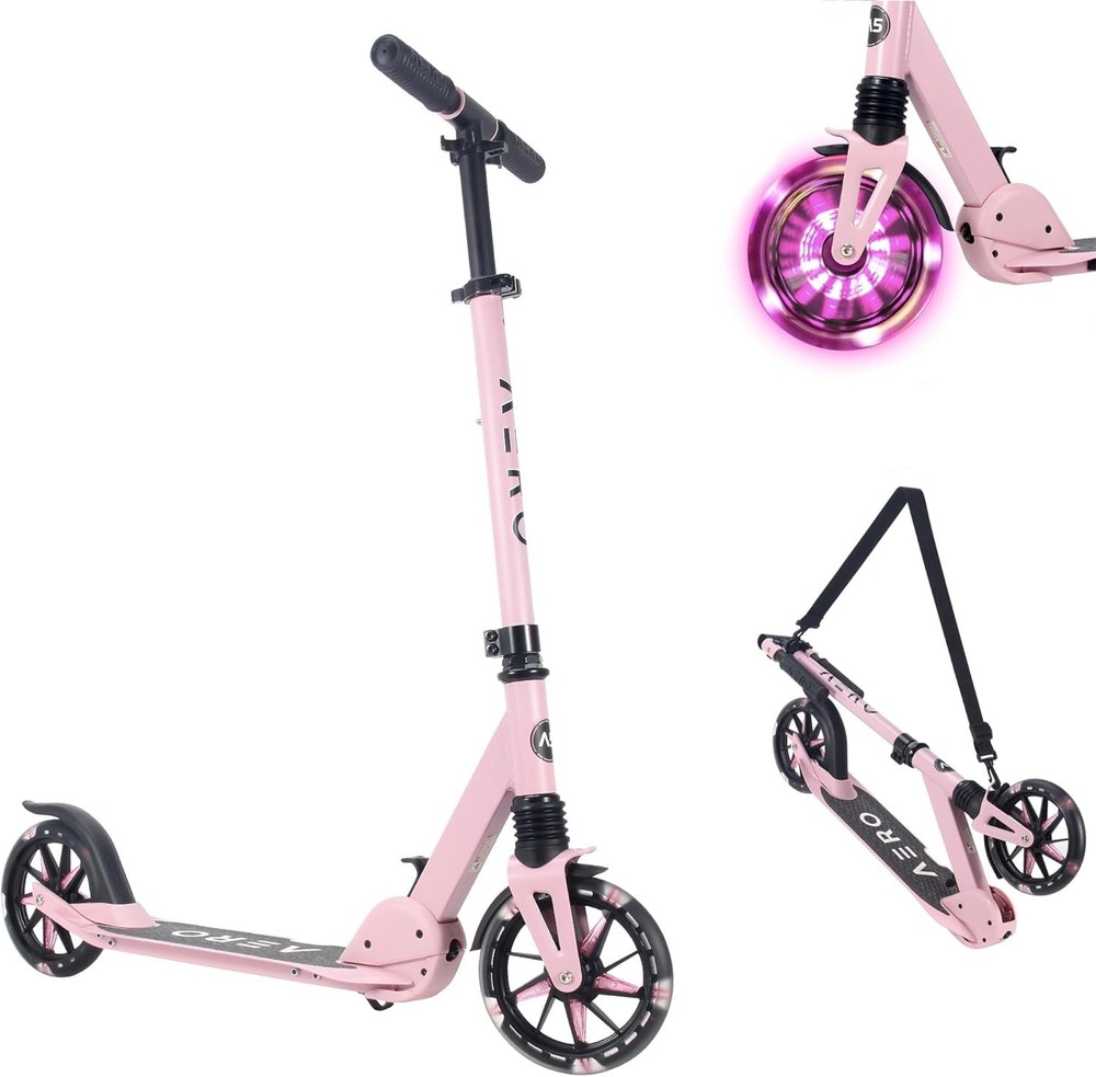 Kick Scooter Foldable Adjustable Light Up Wheels Hand Brake Shock Absorption