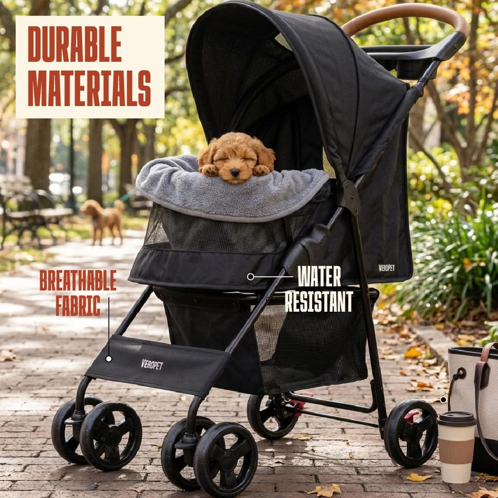 Pet Stroller for Small Dogs & Cats, Foldable Pet Stroller with Breathable Mesh,