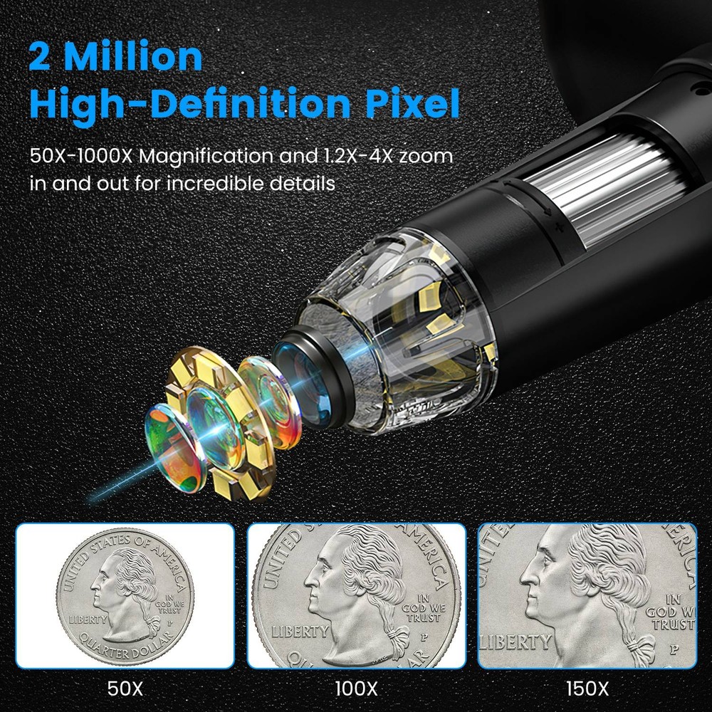 1000X Digital Microscope 4.3" LCD 8LEDs USB to PC for Coin / Electronics