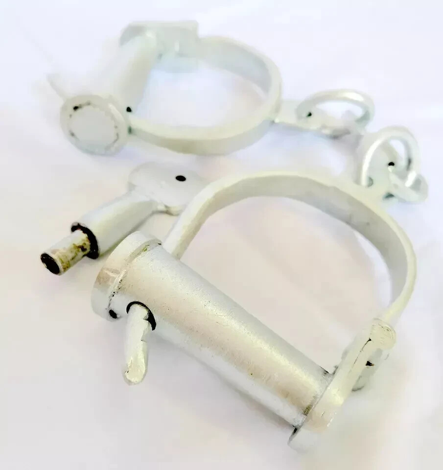 Silver Working Cast Iron Handcuffs & Key Western Prison Handcuffs