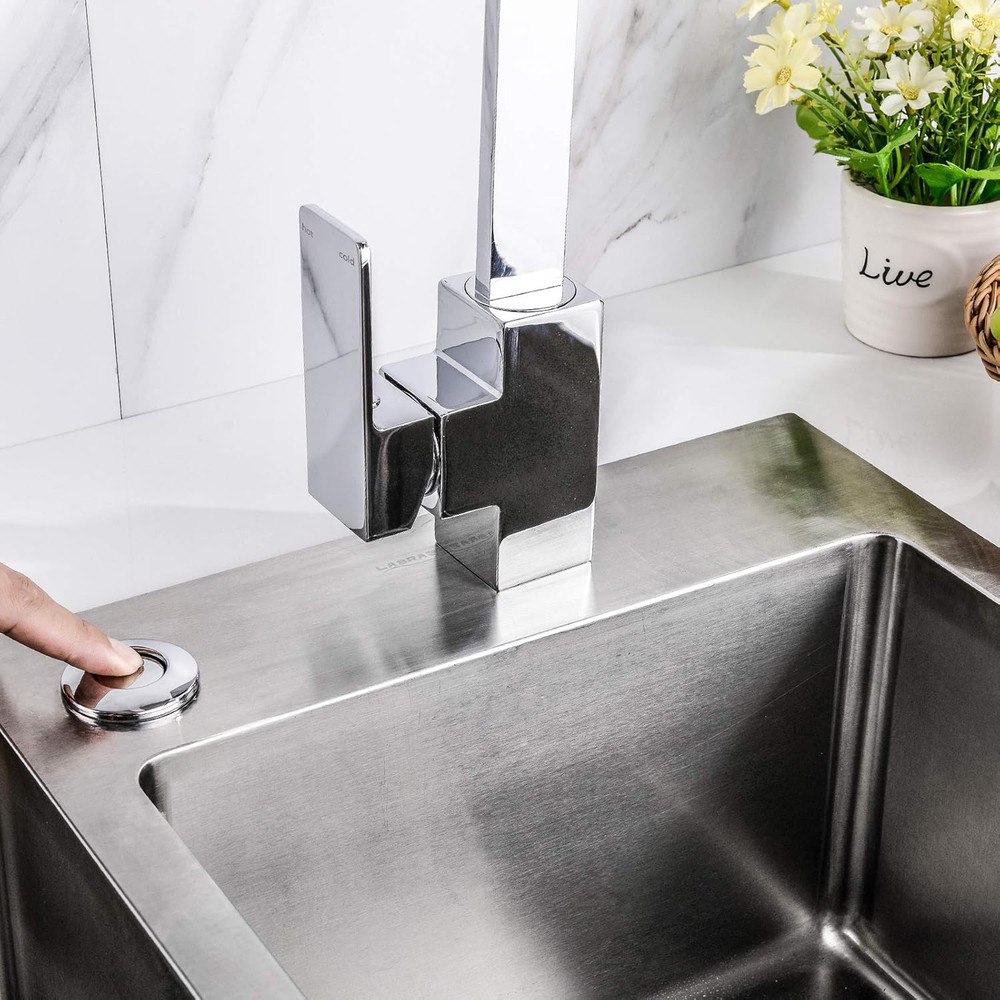 Garbage Disposal Air Switch Kit with Long Button, Chrome (Brass Cover)