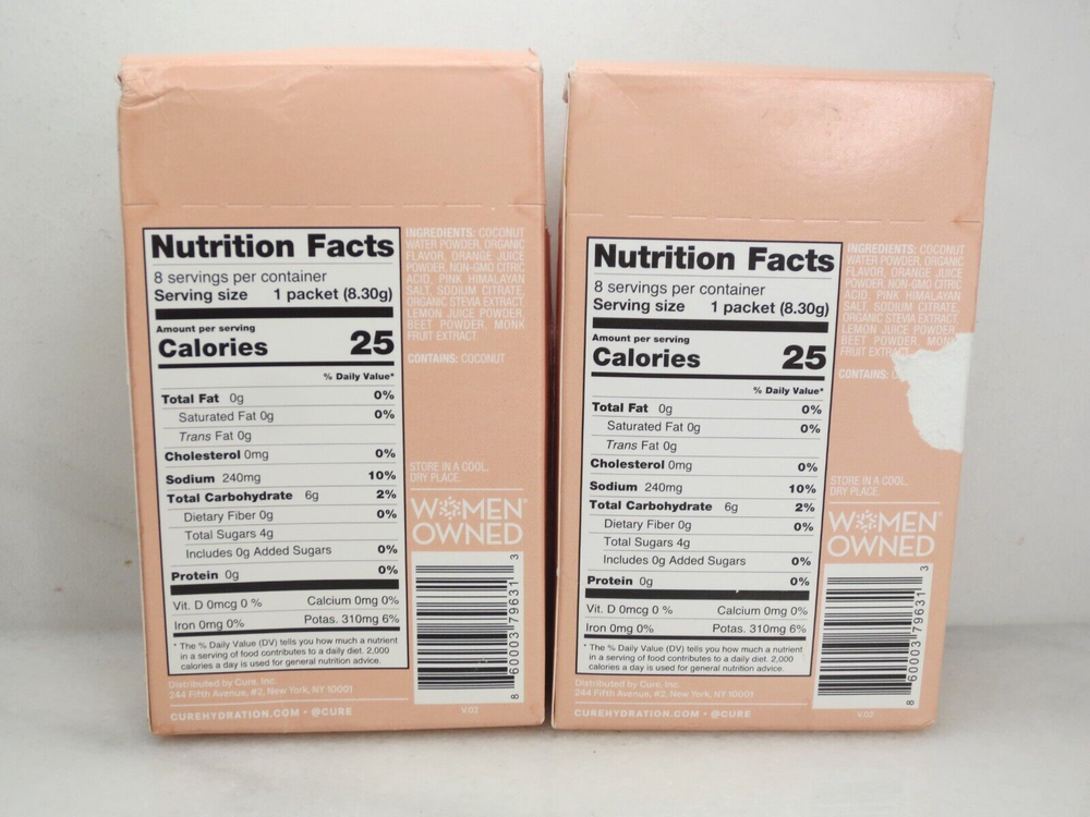CURE HYDRATION RUBY RIOT GRAPEFRUIT DAILY ELECTROLYTE MIX 8 PACKETS 2PCS DETAILS