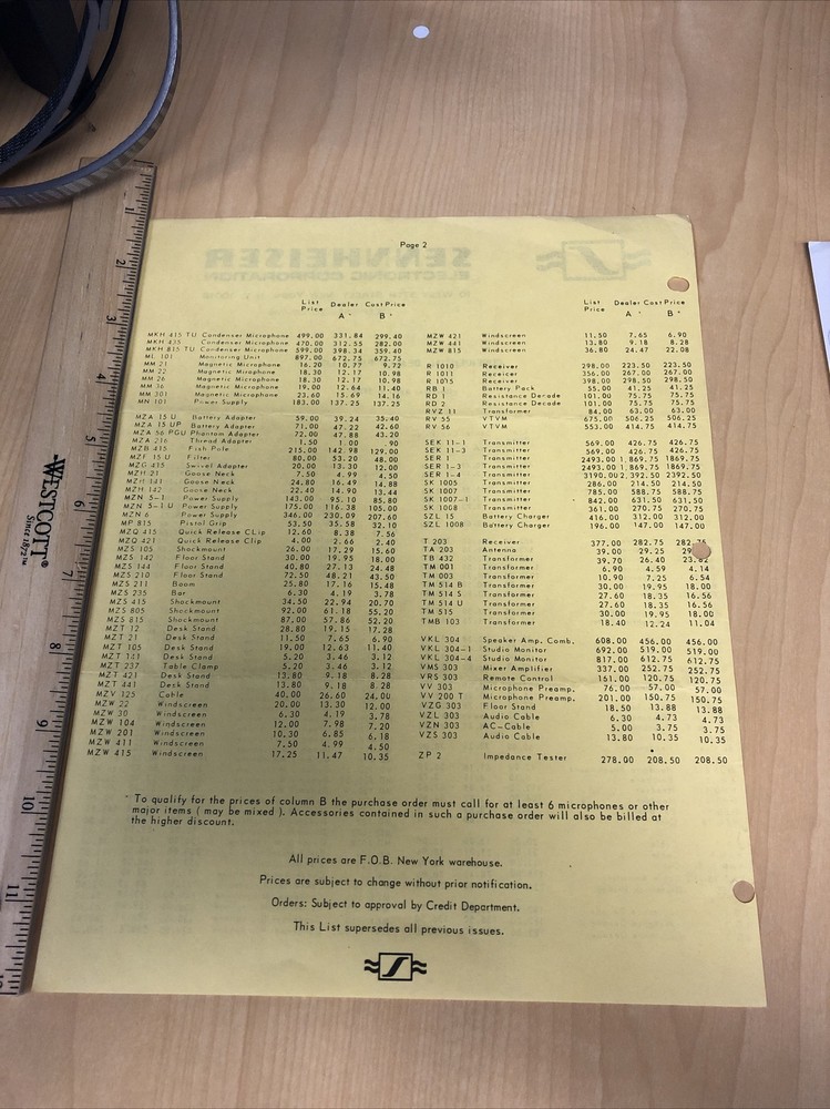1973 SENNHEISER PRICE LIST