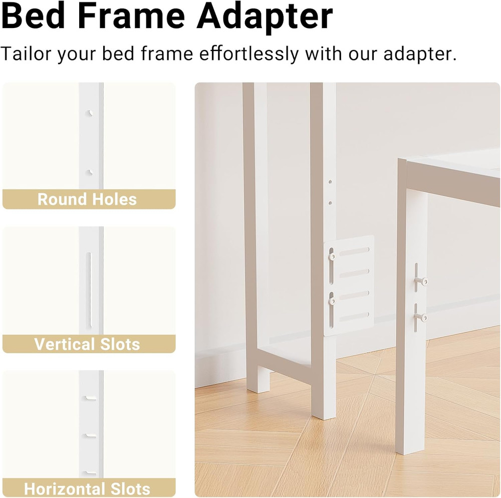 Full Size Headboard with Storage, Outlet & RGB LED Light - White