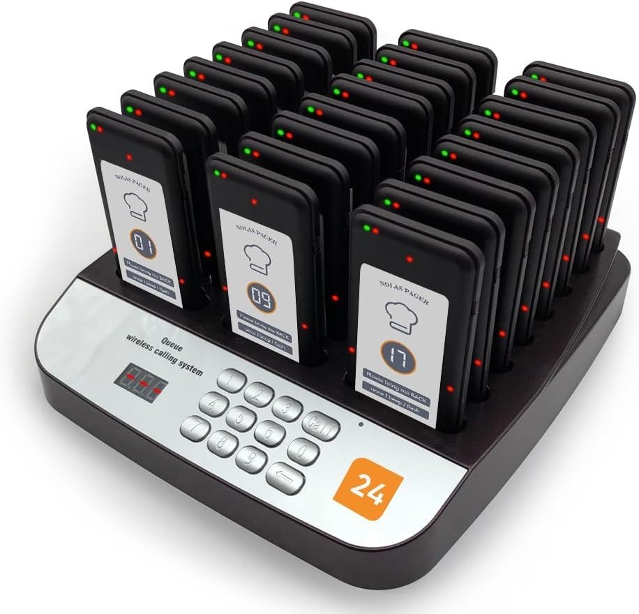Restaurant Queue Paging System – 24 Rechargeable Pagers with Group Call Feature