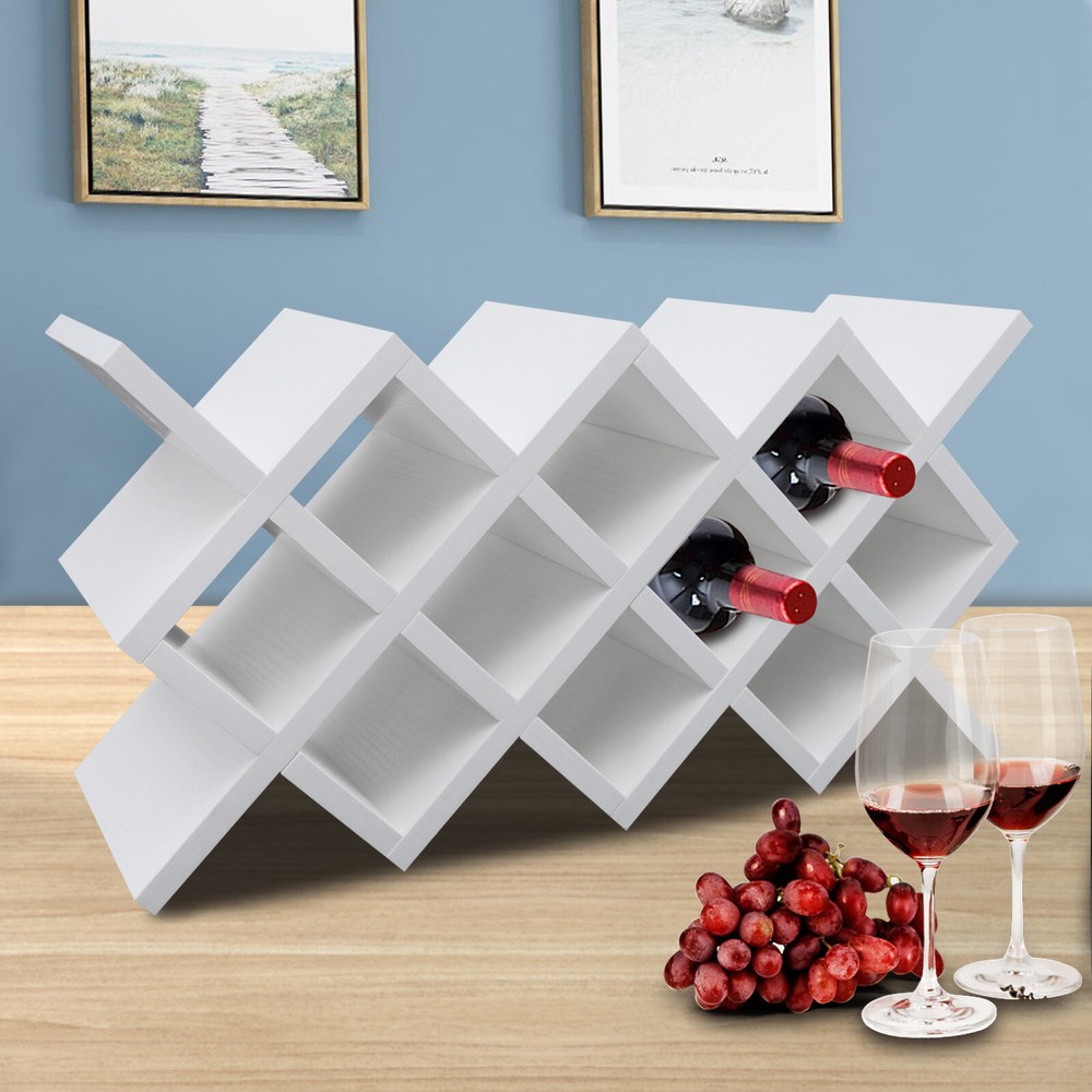 10-Grid Wine Lattice Rack Wall-Mount Insert Display Wooden Storage Holder Shelf