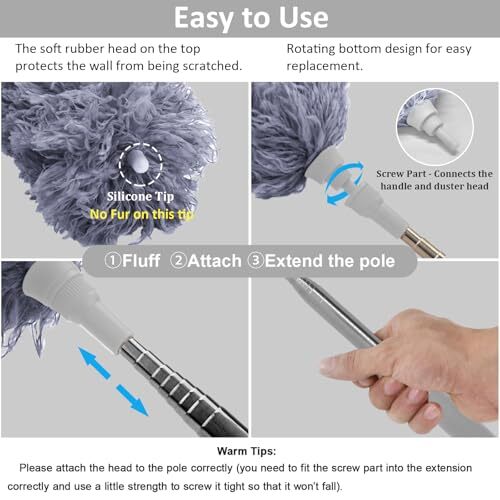 Microfiber Feather Duster Extendable Duster with 100 inches Extra Long Gray
