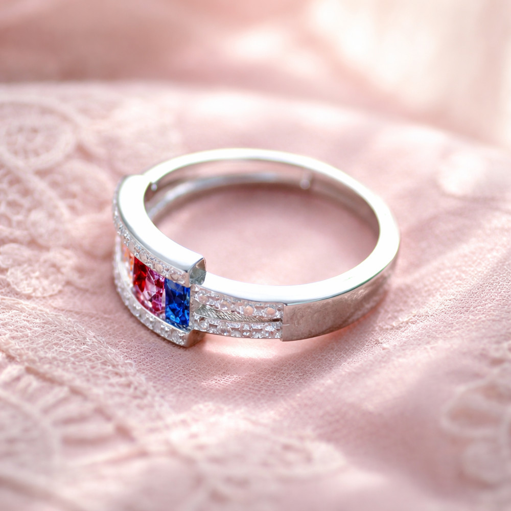 Rainbow Lab Made Sapphire Ring, Sterling Silver Anniversary Gift