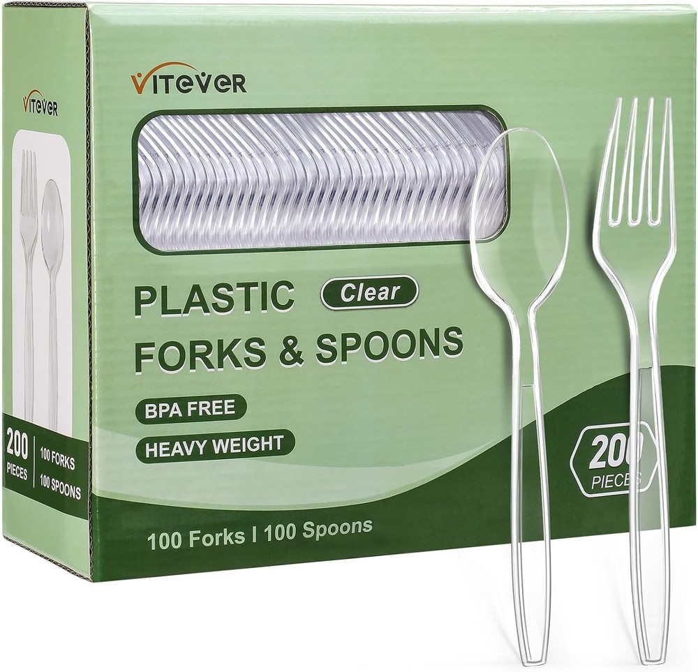 [] Disposable Plastic Sierware, Heavy Duty Forks and Spoons Set, Durable