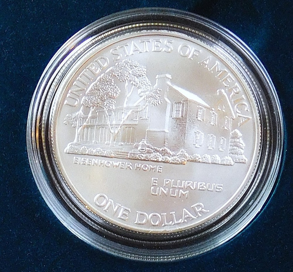 1990 US Mint Eisenhower Centennial Uncirculated Silver Dollar Box/COA #JS55