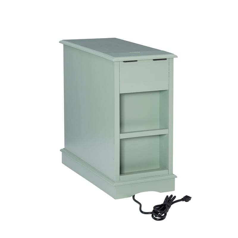 Linon Butler Wood Multi Function Storage Accent Table USB Charging in Aqua Blue