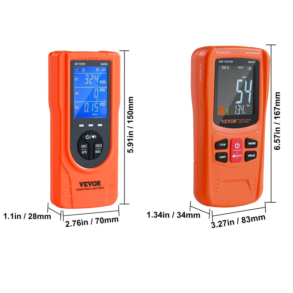 VEVOR Digital LCD 3-in-1 EMF Meter Electromagnetic Radiation Detector EF MF RF