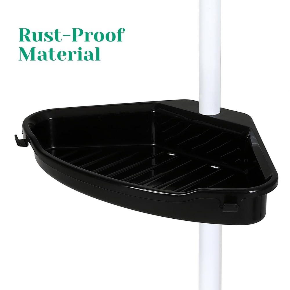 No Drill Shower Caddy Tension Pole, Rustproof Bathroom Corner Shelf Organizer...