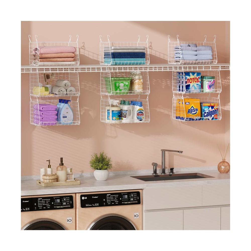 3-Tier Hanging Laundry Basket Organizer：Foldable Wire Shelf Laundry... Fa