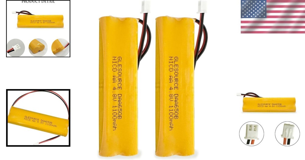 Emergency Lighting Battery 4.8V 1100mAh Ni-CD Replacement 2 Pack