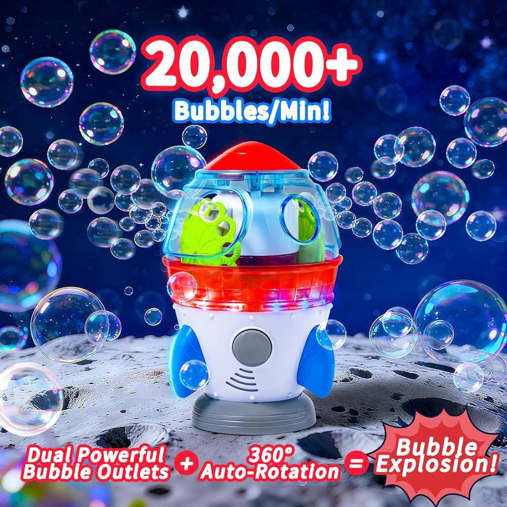 Rocket-Shaped Bubble Machine for Kids & Pets - Dual Powerful Bubble Outlets, Aut