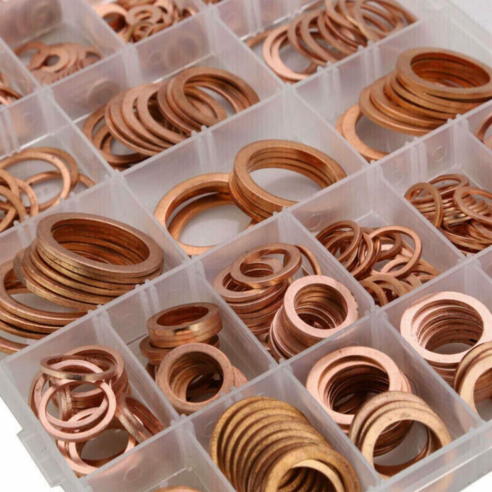 400Pcs Kit 9 Sizes Assorted Solid Copper Crush Washers Seal Flat Ring & Case