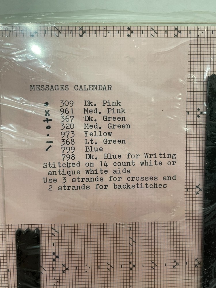 Acrylic plastic perpetual weekly calendar with Cross Stitch pattern