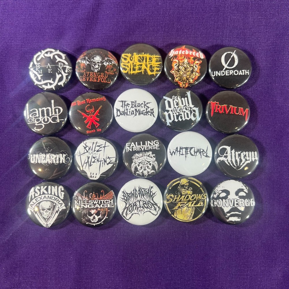 Metalcore 1" Pinback Button Set (Includes all 20 pins pictured) Various Bands