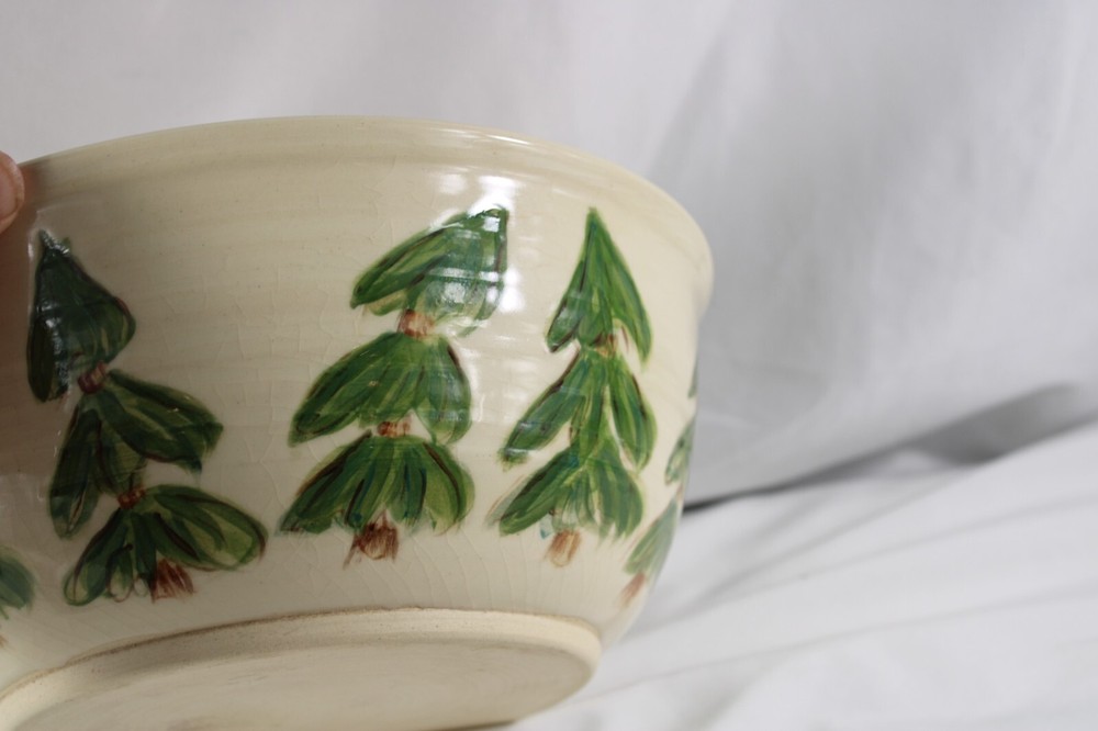 Studio Pottery Large Bowl Signed CC Christmas Trees