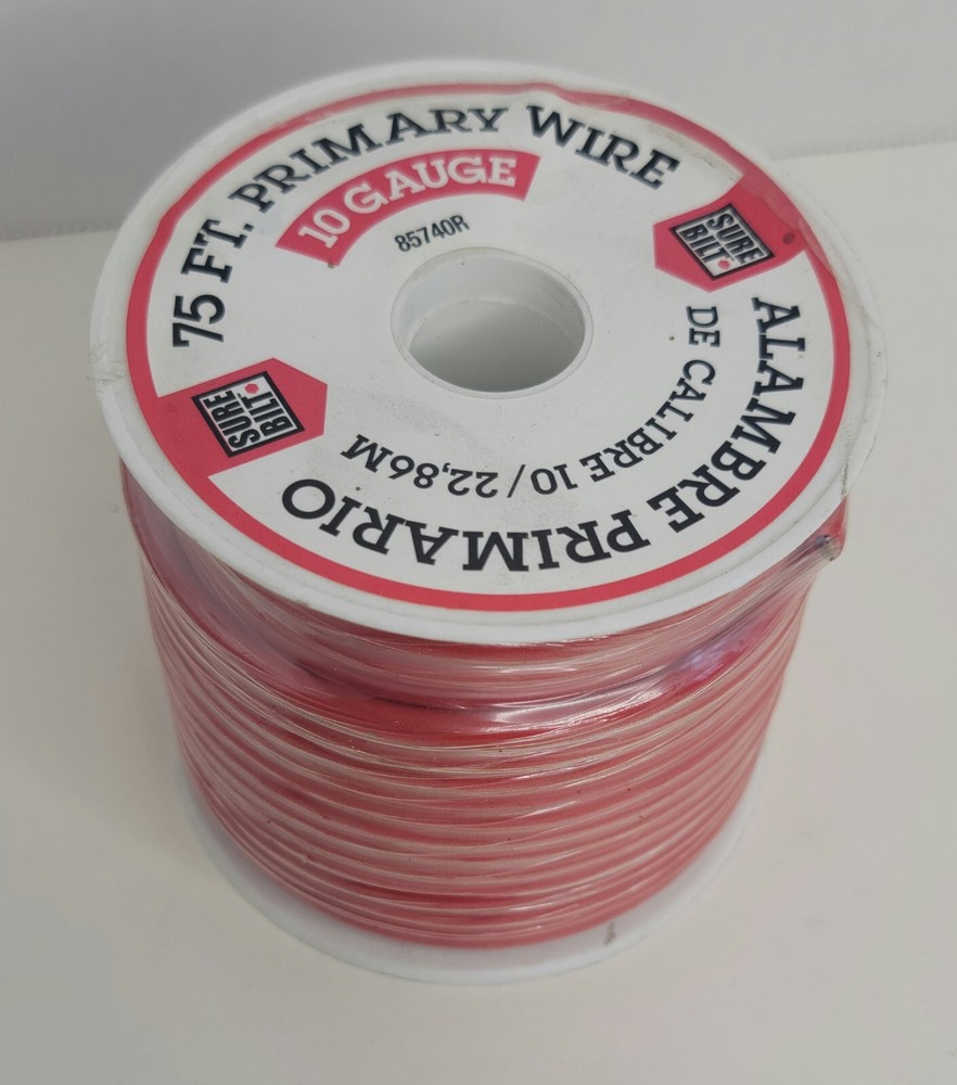 10AWG Wire Red, Wire, 10 Gauge, 75 ft Roll, Plastic Sheathing Primary Wire