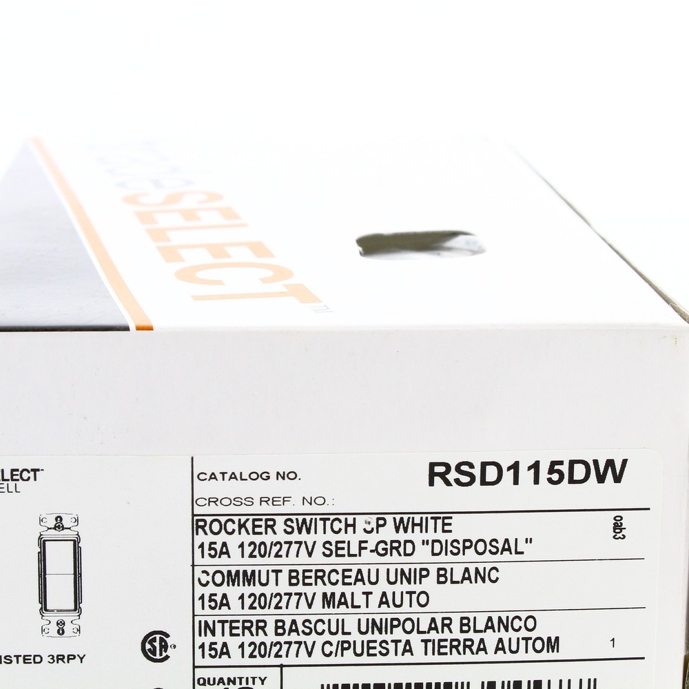 Hubbell RSD115DW White Decorator Disposal 15A Switch Rocker Single Pole