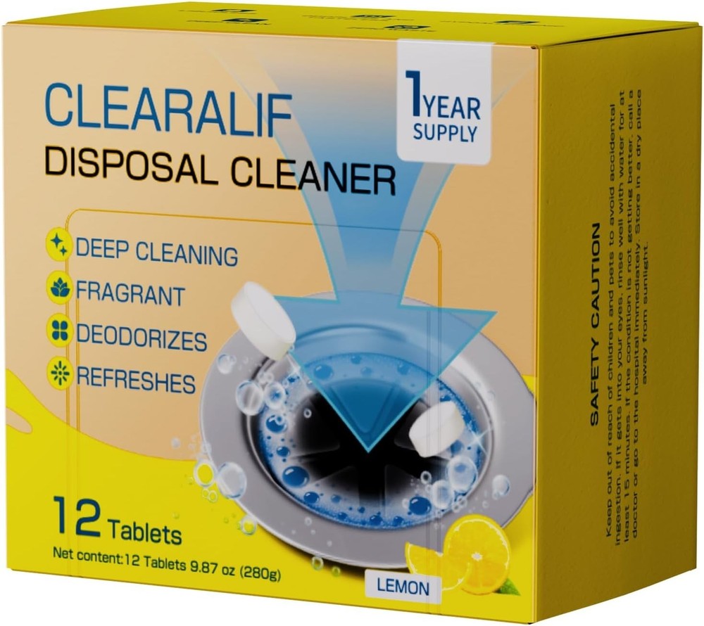 Lemon Scented Garbage Disposal Cleaner Tablets - 12 Pack, All Disposal Types